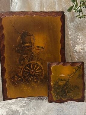 Vintage Wall Plaques in Warm Mustard and Brown